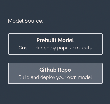 screenshot of Banana ml model deployment options.