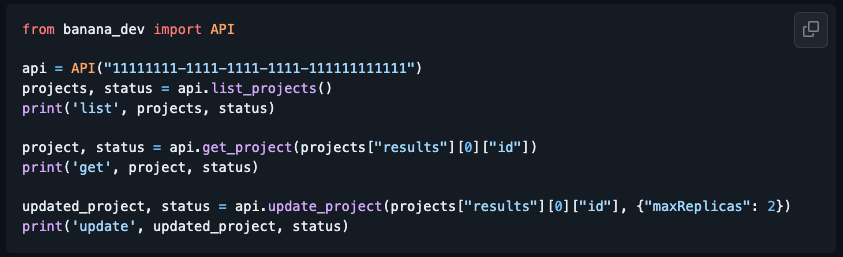 Banana GPU replica automation API